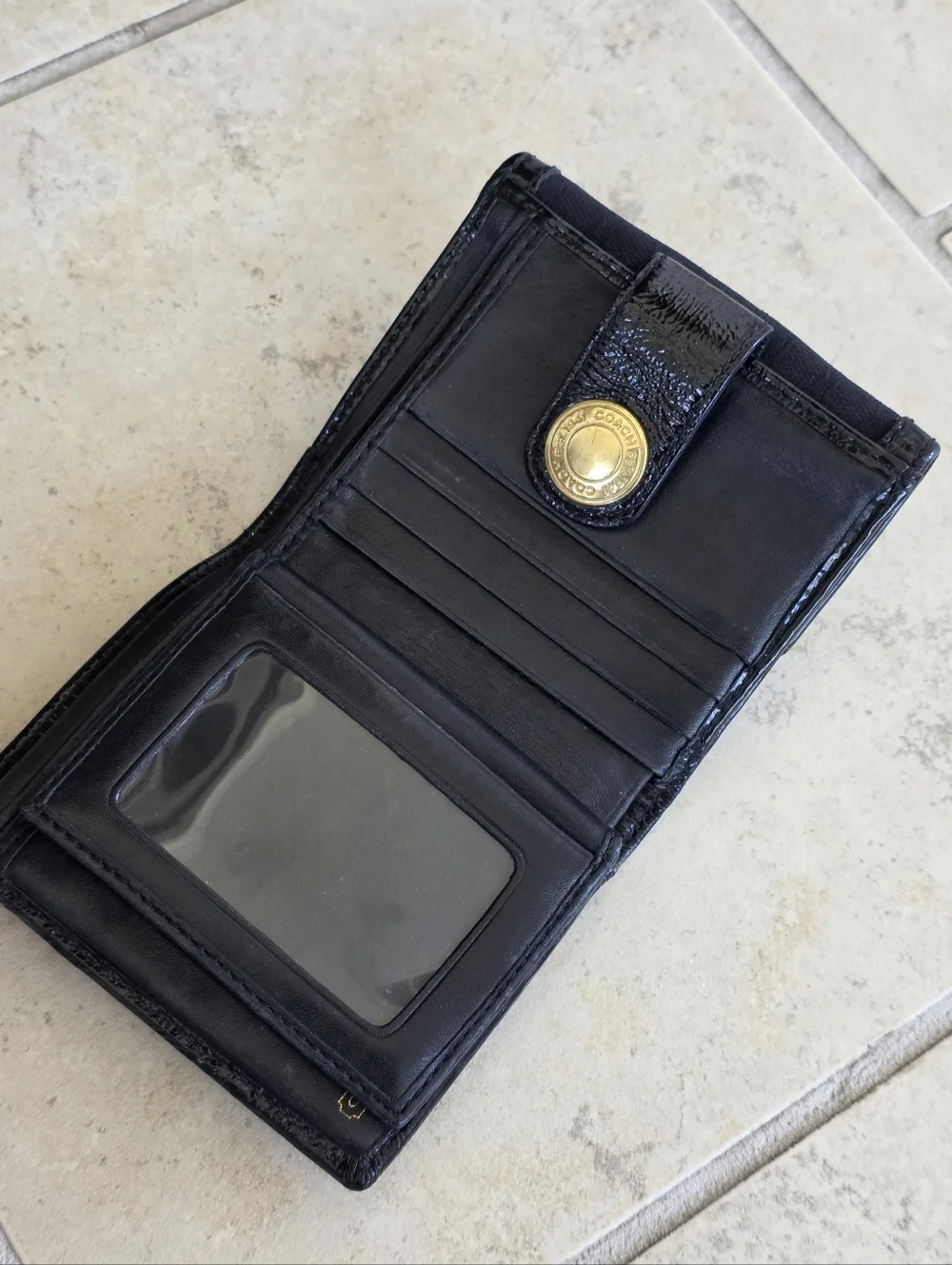 Coach Black Signature Canvas & Patent Leather Snap Card Holder